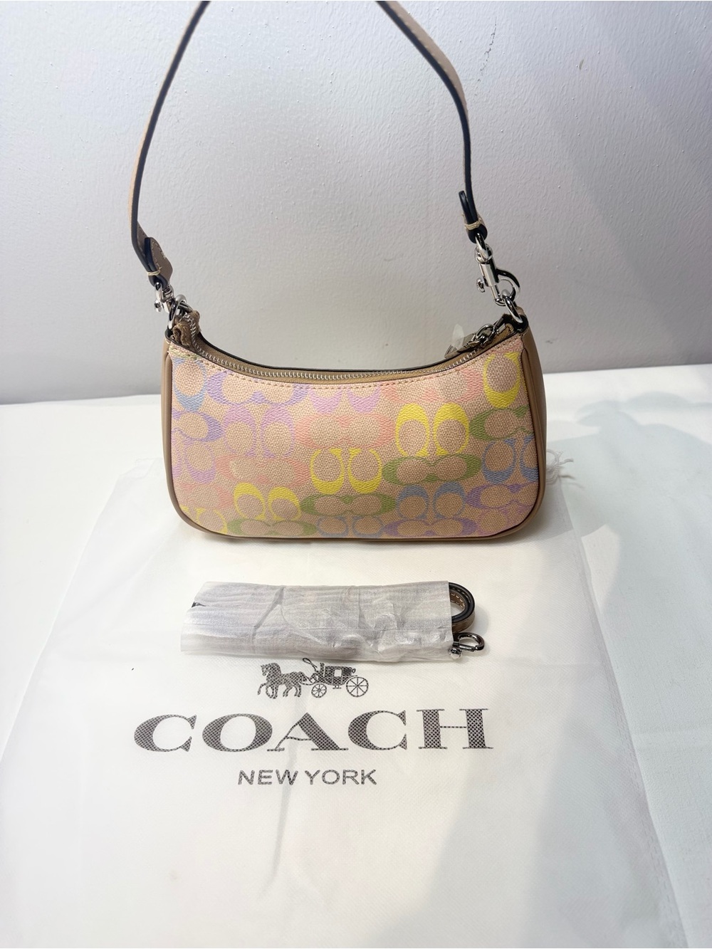 COACH Pastel Signature Mini Shoulder Bag - Pink, Yellow, Green, Blue - Picture 5 of 6